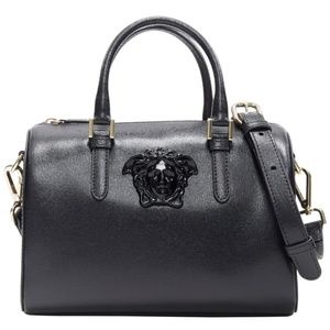 VERSACE Palazzo Medusa black saffiano leather small speedy boston cross bag